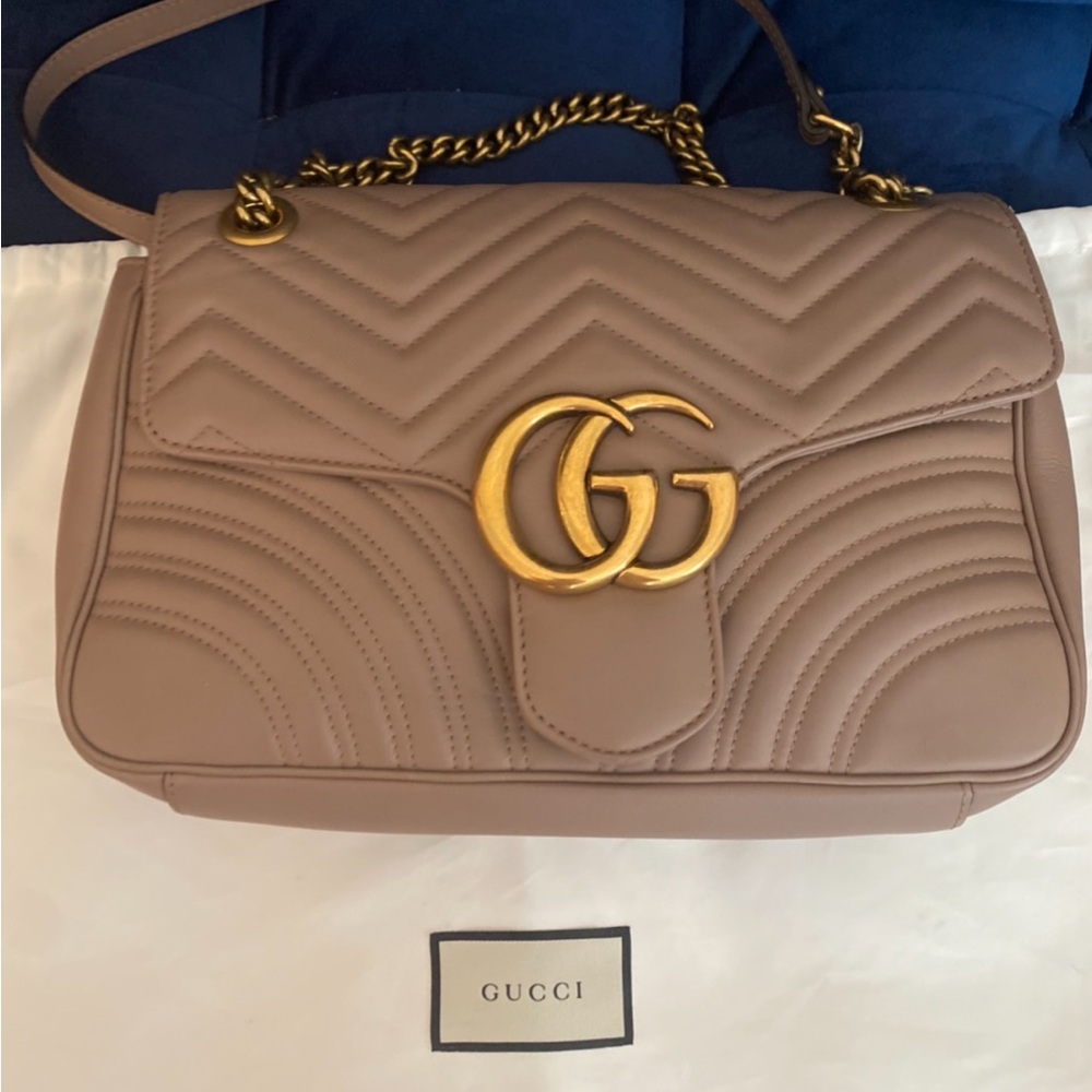Gucci GG Marmont Medium Matelassé Shoulder Bag Nude/Taupe + Box Dust Bag